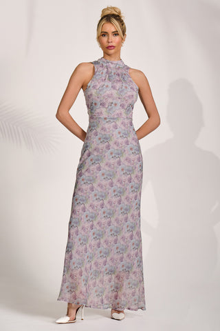 Halter Neck Maxi Dress, Purple Floral