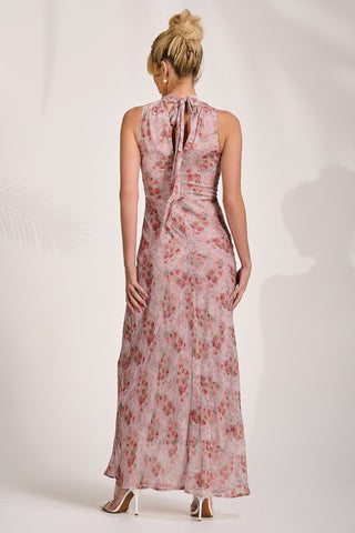 Halter Neck Maxi Dress, Red Floral