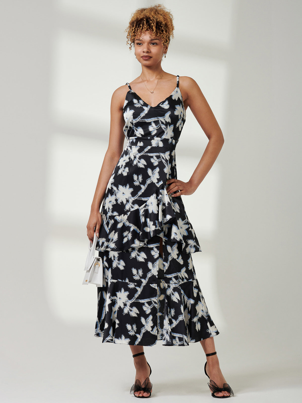 Black floral spaghetti string dress hotsell