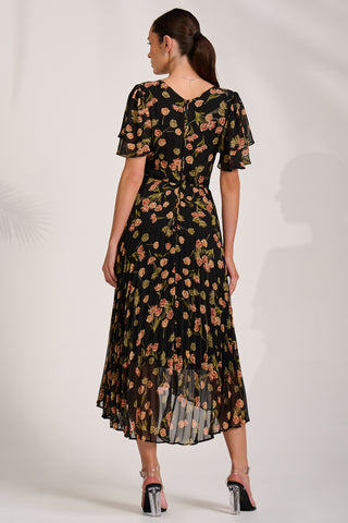 Chiffon Angel Sleeve Midaxi Dress, Black Floral