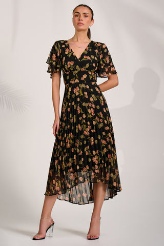 Chiffon Angel Sleeve Midaxi Dress, Black Floral