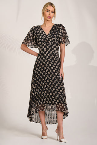 Chiffon Angel Sleeve Midaxi Dress, Black Geo