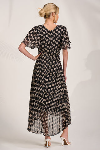Chiffon Angel Sleeve Midaxi Dress, Black Geo