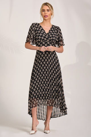 Chiffon Angel Sleeve Midaxi Dress, Black Geo