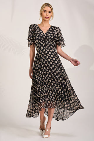 Chiffon Angel Sleeve Midaxi Dress, Black Geo
