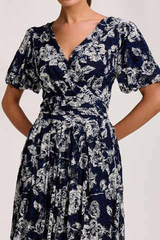 Puff Sleeve Lace Maxi Dress, Navy Floral