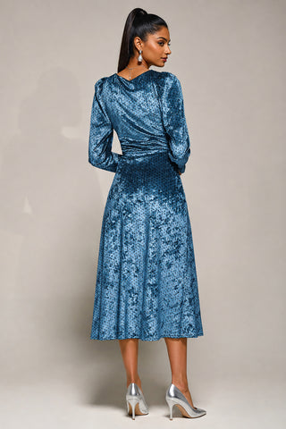 Velvet Tie Detail Midi Dress, Blue Spot
