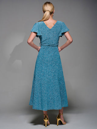 Metalic Angel Sleeve Wrap Maxi Dress Blue / Silver