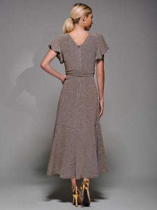 Metalic Angel Sleeve Wrap Maxi Dress Gold Silver