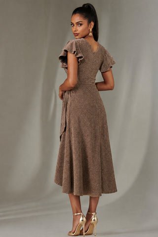 Metallic Angel Sleeve Maxi Dress, Gold Silver