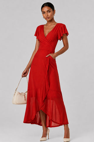 Plain Wrap Mesh Maxi Dress, Dark Orange