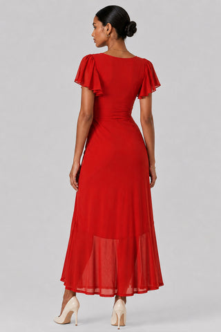 Plain Wrap Mesh Maxi Dress, Dark Orange