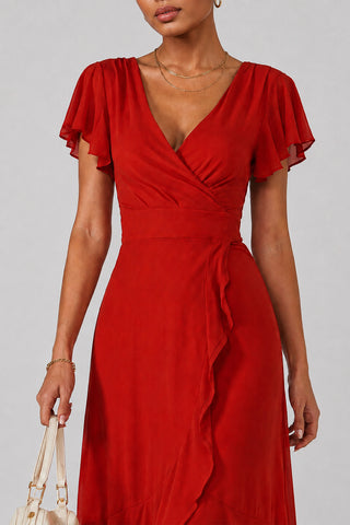 Plain Wrap Mesh Maxi Dress, Dark Orange