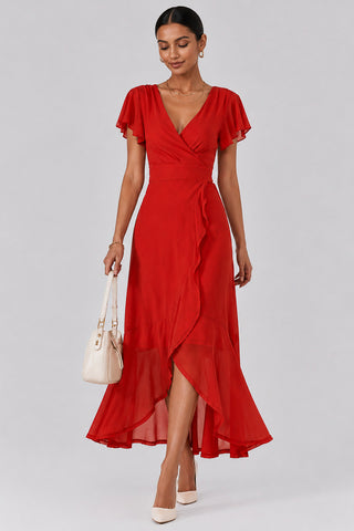 Plain Wrap Mesh Maxi Dress, Dark Orange