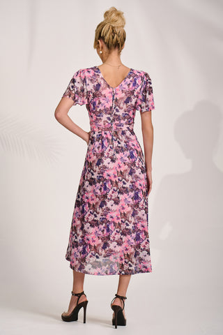 Petite Short Sleeve Midaxi Dress, Pink Abstract