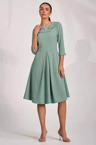 Roll Collar Midi Dress, Mint Green