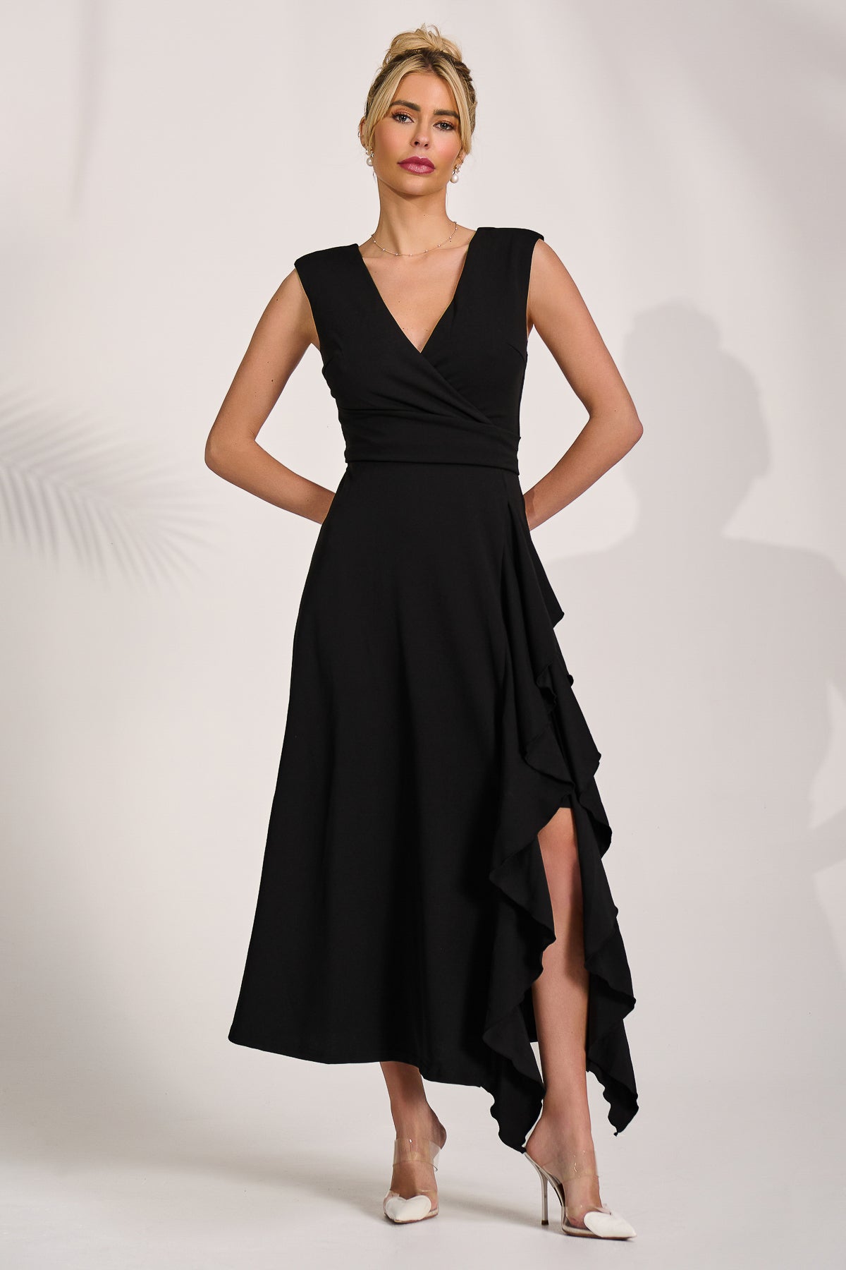 Frill Detail Wrap Sleeveless Midaxi Dress, Black – Jolie Moi Retail