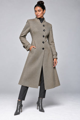 Asymmetric Button Fit & Flare Coat, Stone Green