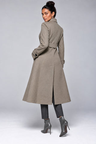 Asymmetric Button Fit & Flare Coat, Stone Green