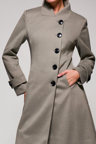 Asymmetric Button Fit & Flare Coat, Stone Green