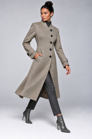 Asymmetric Button Fit & Flare Coat, Stone Green