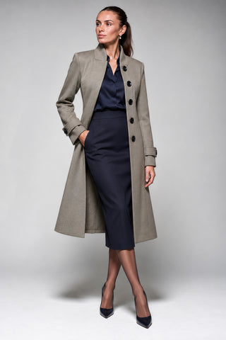 Asymmetric Button Fit & Flare Coat, Stone Green