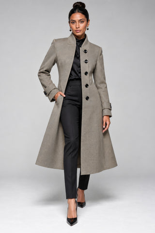 Asymmetric Button Fit & Flare Coat, Stone Green