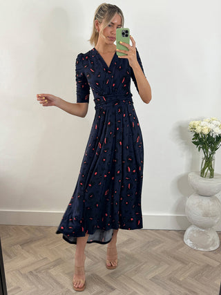 Adria Animal Print Jersey Maxi Dress, Navy Animal