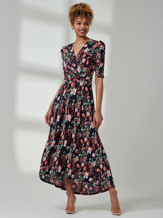 Maanasi Ruched Sleeve Jersey Maxi Dress, Navy Floral