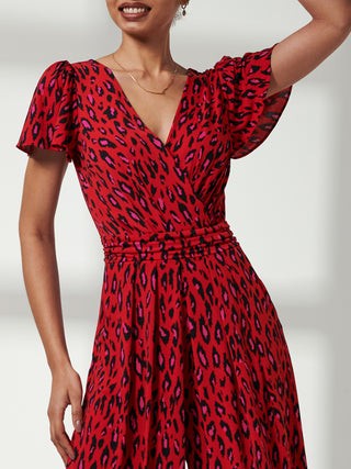 Cap Sleeve Culotte Jumpsuit, Red Animal