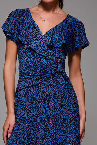 Animal Print Frill Maxi Dress, Blue Animal