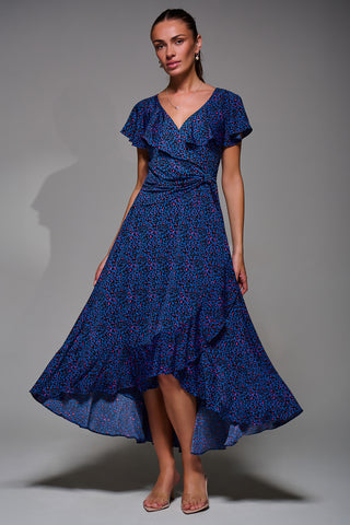 Animal Print Frill Maxi Dress, Blue Animal