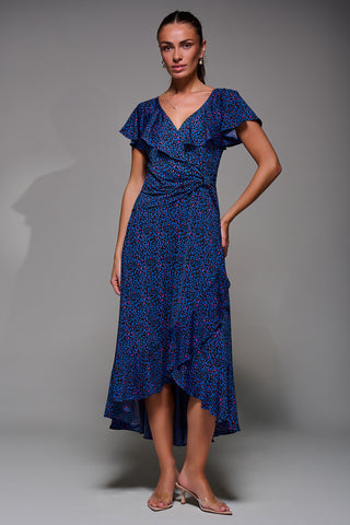 Animal Print Frill Maxi Dress, Blue Animal