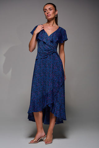 Animal Print Frill Maxi Dress, Blue Animal