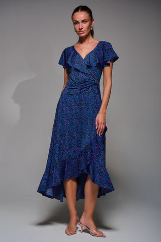 Animal Print Frill Maxi Dress, Blue Animal