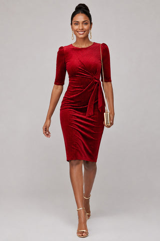 Metallic Thread Velvet Midi Dress, Burgundy
