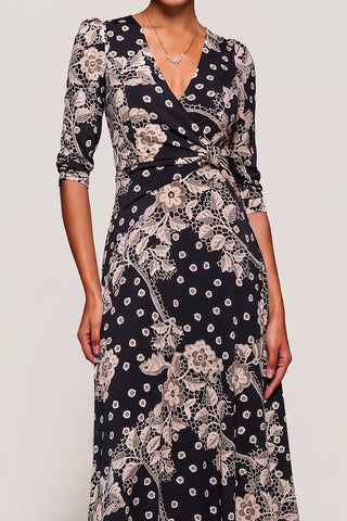 Jersey Ruched Waist Fit & Flare Maxi Dress, Black Floral