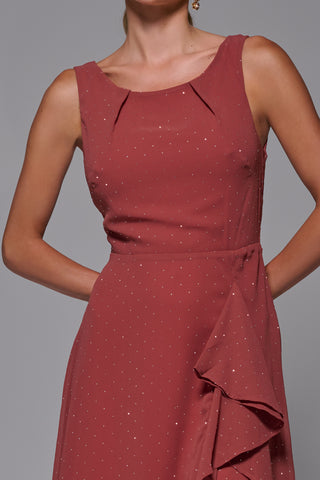 Embellished Frill Hem Ciffon Dress, Rust