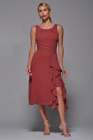 Embellished Frill Hem Ciffon Dress, Rust