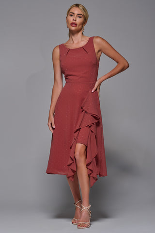 Embellished Frill Hem Ciffon Dress, Rust