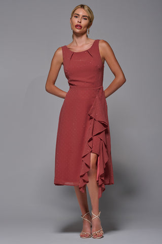 Embellished Frill Hem Ciffon Dress, Rust