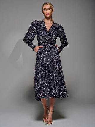 Long Puff Sleeve Metalic Midi Dress Black / Gold