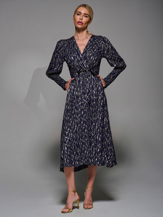 Long Puff Sleeve Metalic Midi Dress Black / Gold