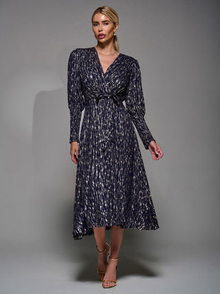 Long Puff Sleeve Metalic Midi Dress Black / Gold