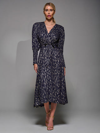 Long Puff Sleeve Metalic Midi Dress Black / Gold