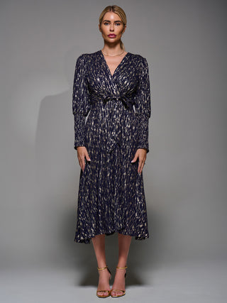 Long Puff Sleeve Metalic Midi Dress Black / Gold