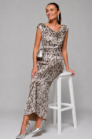 Velvet Draped Maxi Dress, Brown Animal, Neutral Animal