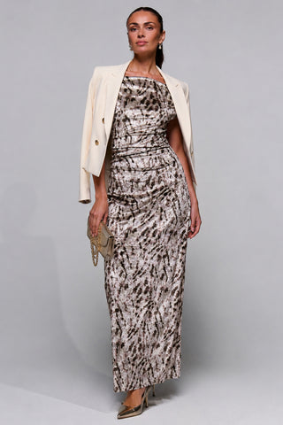 Velvet Draped Maxi Dress, Brown Animal, Neutral Animal