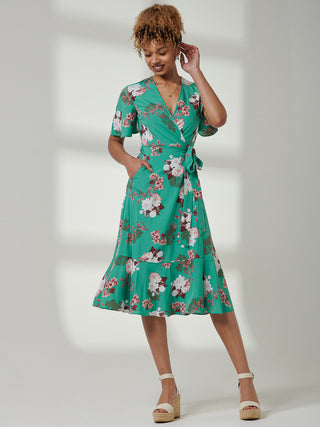 Wylla Wrap Woven Midi Dress, Green Floral Jolie Moi Retail Wylla Wrap Woven Midi Dress, Green Floral Jolie Moi Retail