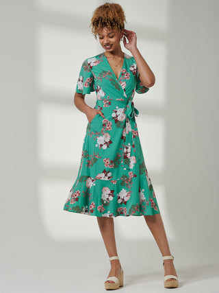 Wylla Wrap Woven Midi Dress, Green Floral